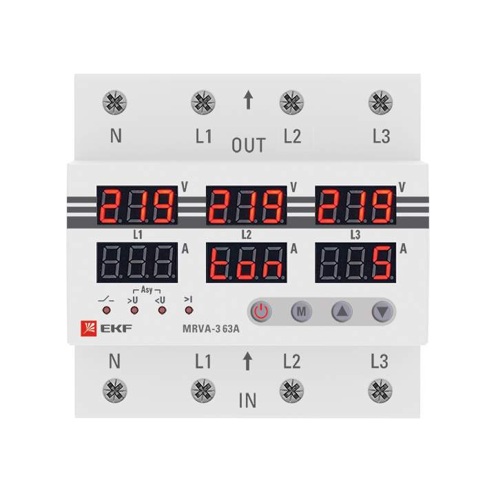 Реле напряжения и тока трехфазное c дисплеем EKF MRVA-3-63A    1318508