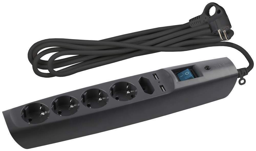 Сетевой фильтр Эра SFU-5es-2m-B (черный) с зазем.со шт., с выкл С0043326