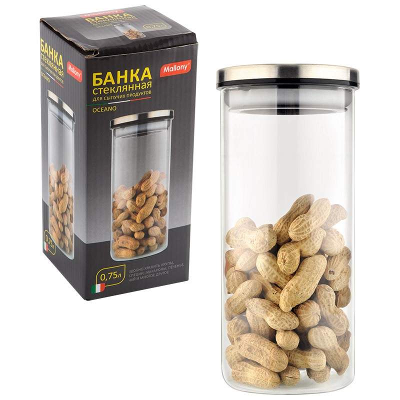 MALLONY Банка 4457 Oceano д/сыпучих 0,75л с крышкой, стекло