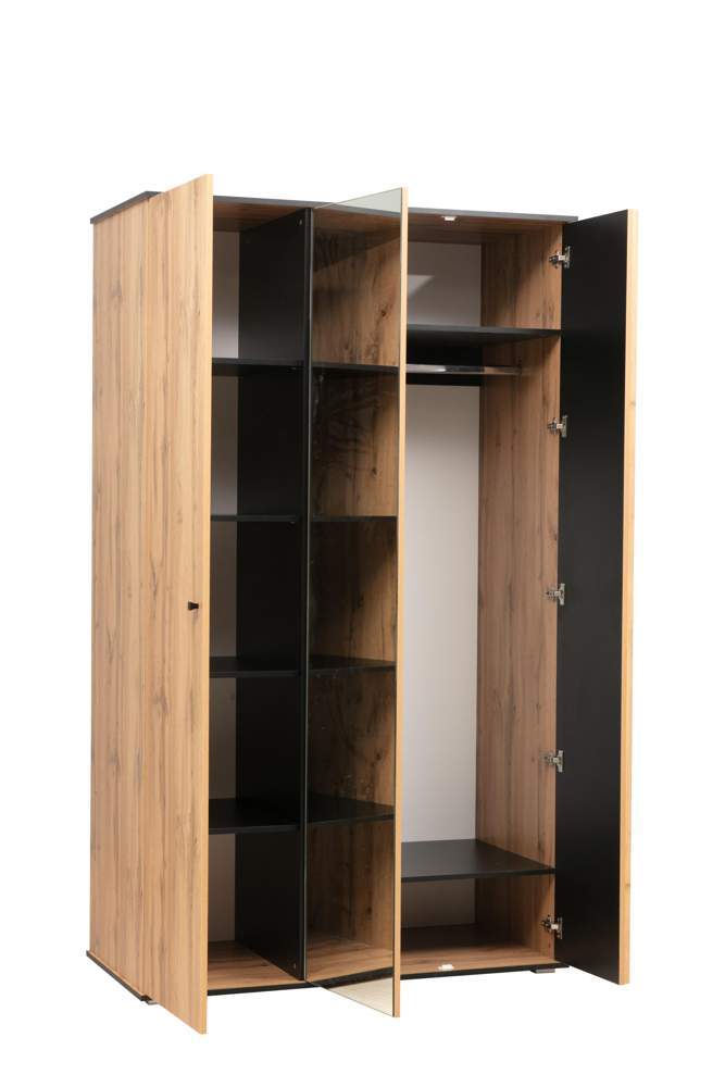 Шкаф д/одежды "Либерти" 51.14 3-х дв.(дуб вотан/чер./проф:Masa Decor дуб вотан/зеркало) опора h20мм