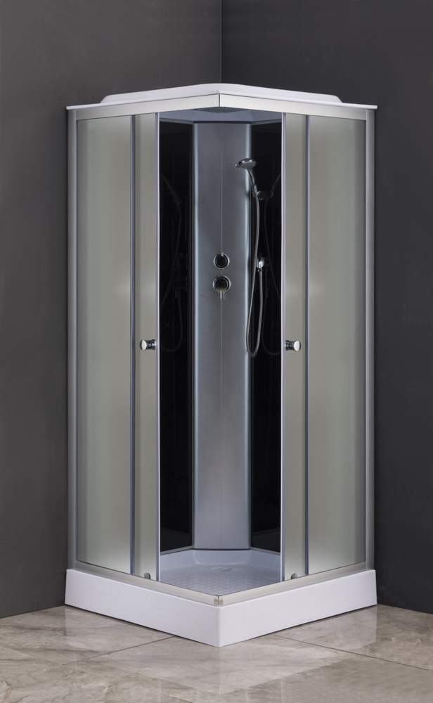 Душ.каб. F901BS-Q  квадрат (90*90 низ.под., рифл.ст.,черн. стен., хром матов.проф.4к)