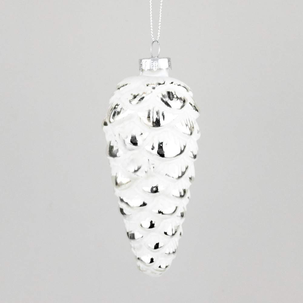 DECOLINE Игрушка елочная Шишка EBD243194 серебро/белый 13х6см (стекло) 