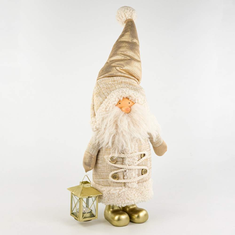 DECOLINE Игрушка набивная Санта с фонарем с LED огнем 60х27х18см шампань 3319-1B