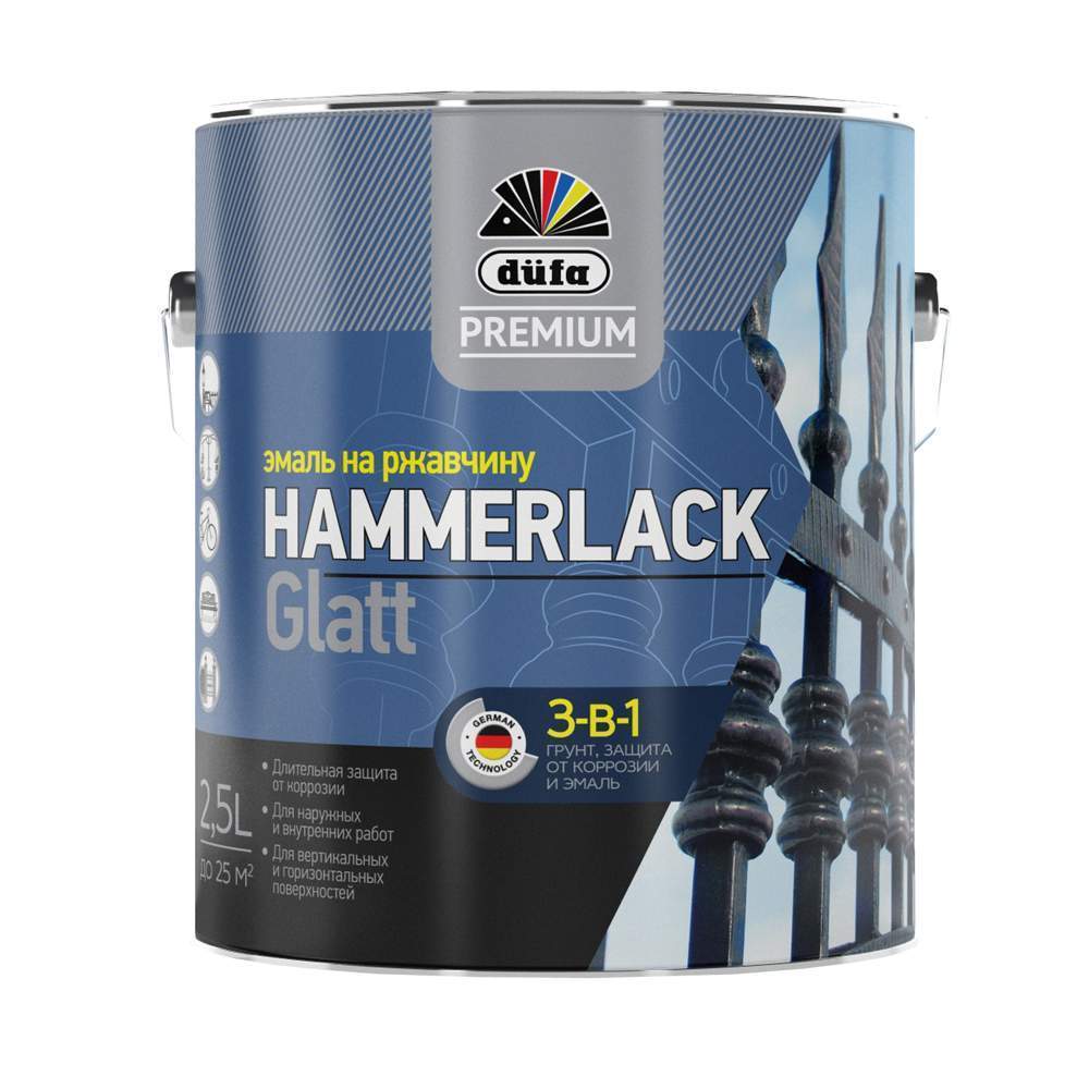 Эмаль Dufa Premium Hammerlack 3-в-1 Гладкая серебристая 2,5л RAL 9006