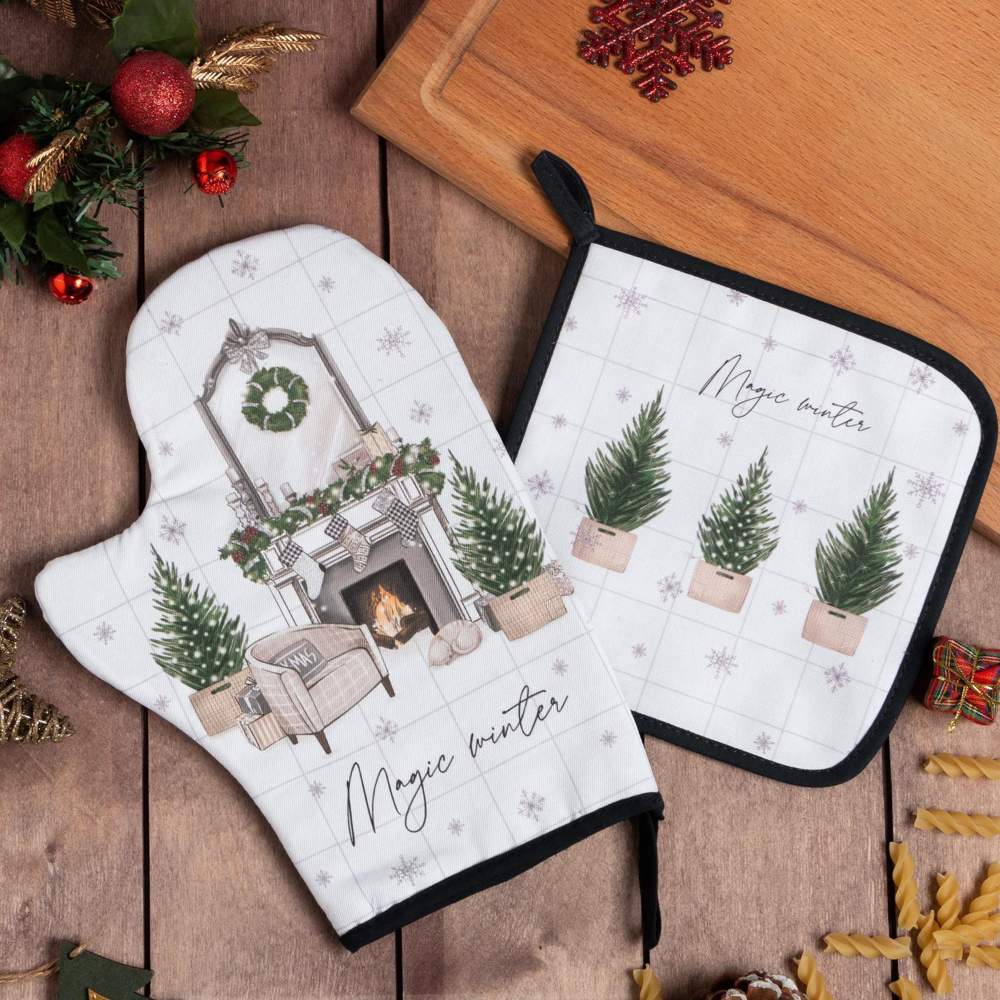 ЭТЕЛЬ Magic winter Набор кухонный (варежка 20х28см,прихватка 19х19см) 100% хлопок 6535951