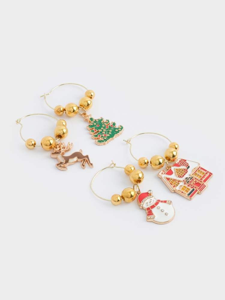ANNA LAFARG Набор подвесок на бокалы Новогодние символы 4шт 3см металл/эмаль ANLAF-ZN002