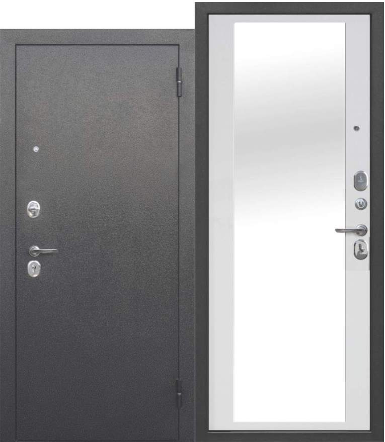 Дверь металлическая Гарда  7,5мм Серебро зеркало Белый ясень  860 левая