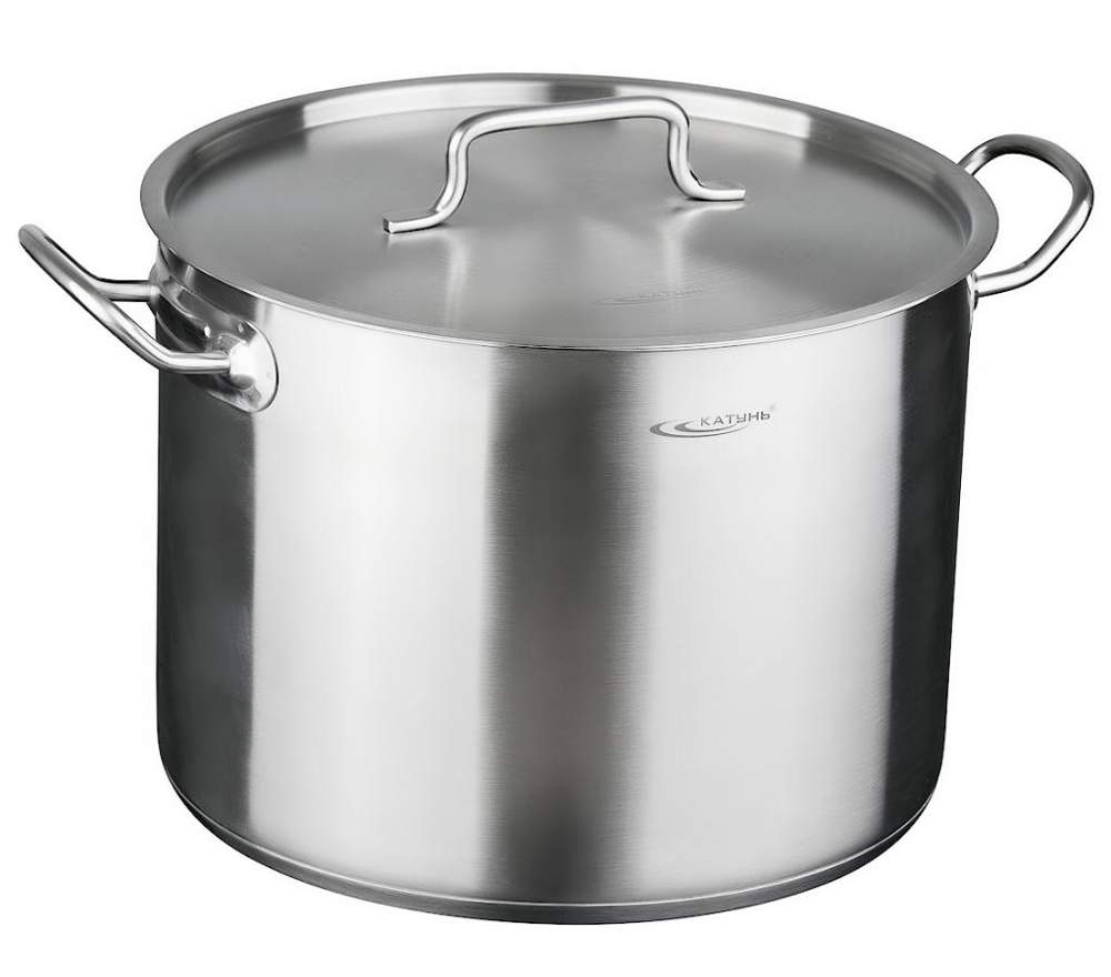 КАТУНЬ Общепит-Шеф Кастрюля 13л d28 h21 с мет.крышкой нерж.тройное дно КТ-ОБ-13