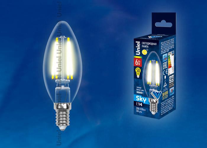 Лампа Uniel Sky LED-C35-6W/WW/E14/CL PLS02WH  UL-00000199