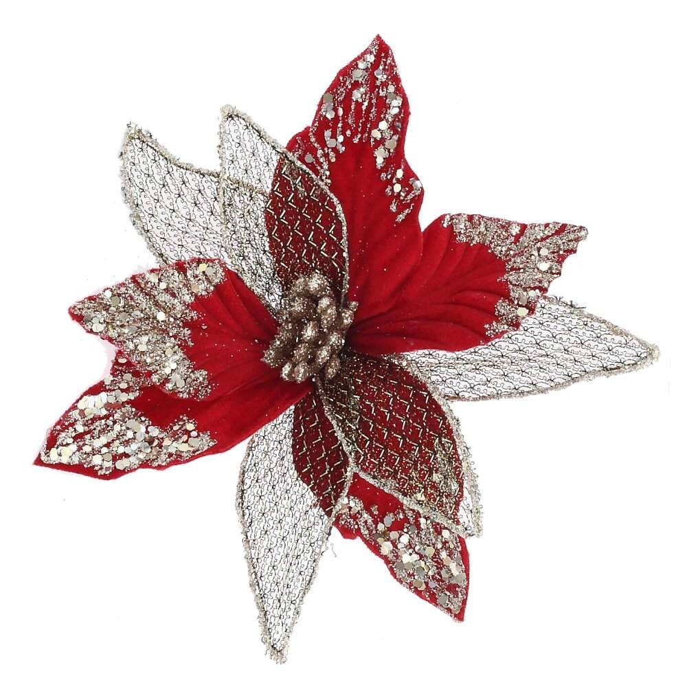 REMECO COLLECTION Цветок 824320 Пуансеттия на клипсе 21х21х7,5см 