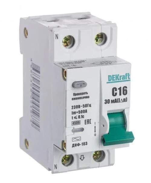 Диф.авт.выкл. АВДТ (1P+N) 16А 30мА тип AC 4.5кА  С ДИФ-103 SchE 16052DEK 