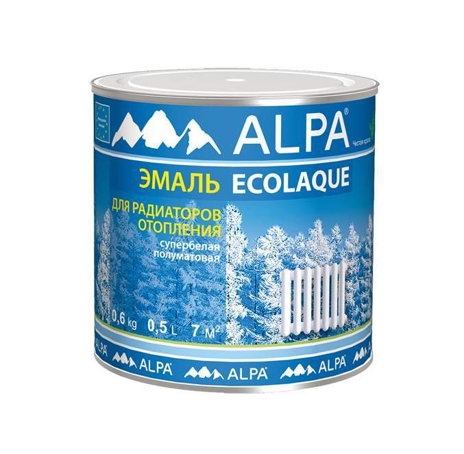 Эмаль Alpa акриловая ECOLAQUE для радиаторов полуматовая 0,5 л