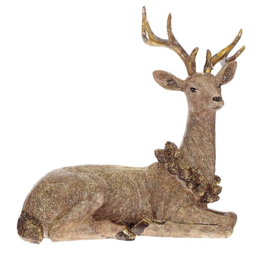 REMECO COLLECTION Фигурка 743941 Олень с венком из шишек золото 21,5х15х20см