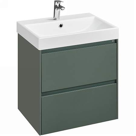 Тумба под раковину Roca Ona  60 зеленый матовый 2 ящика  + Раковина Ona 60 белая