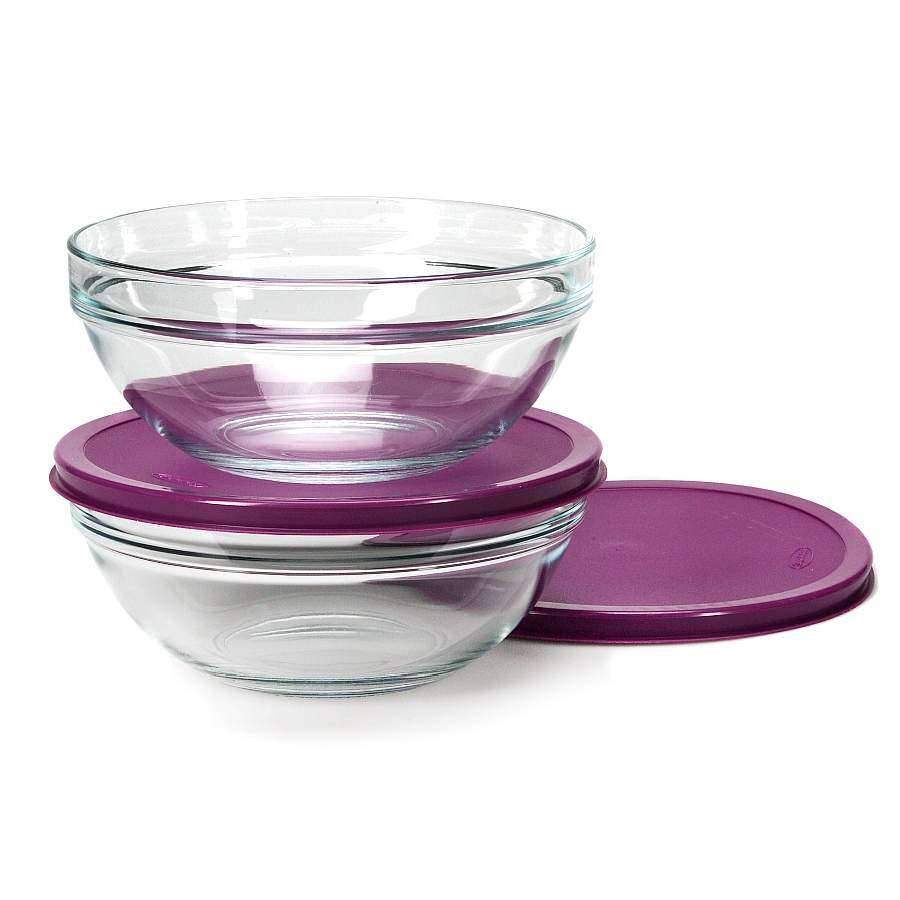 PASABAHCE Chef`S Набор салатников 53573BD4 2шт 200мм/1500мл  с сиреневой крышкой  (6)