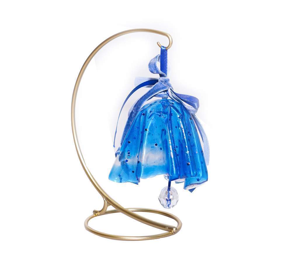 Колокольчик синий с синими блестками 10см