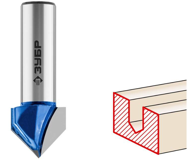 Фреза ЗУБР пазовая галтельная V-образная D=15,8мм L=16мм  угол-90°  28752-15.8