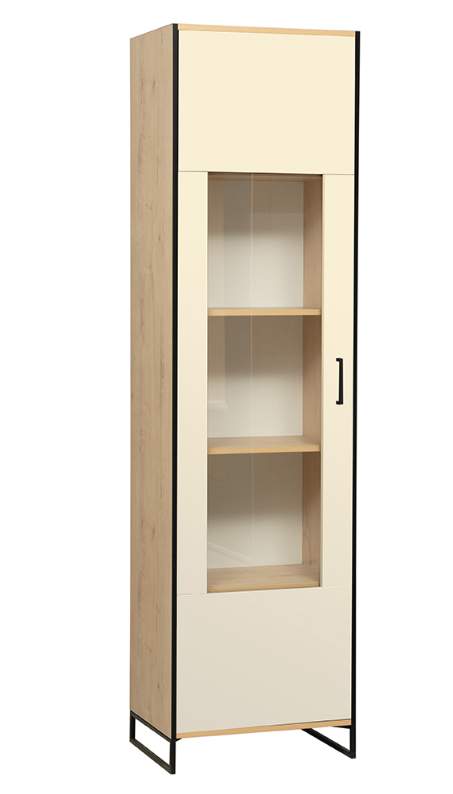 Шкаф-витрина 46.01"Доната" (дуб бунратти св./бежевый/стекло/мет.черный)