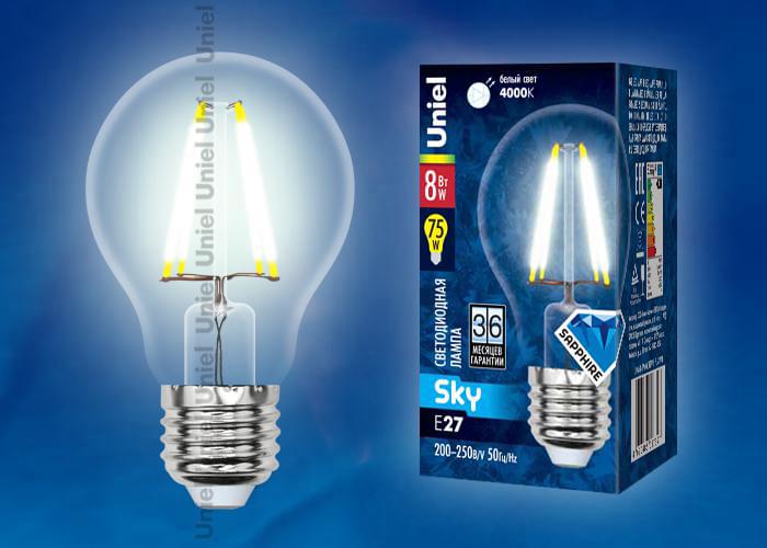 Лампа Uniel Sky LED-A60-8W/NW/E27/CL PLS02WH  UL-00001372