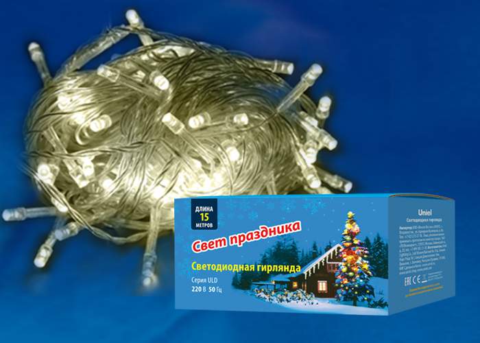 Гирлянда с/д ULD-S1500-100/DTA  Warm white IP20  15м  Теплый белый свет 05258