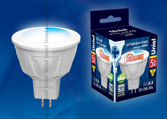 Лампа Uniel Palazzo DIM LED-JCDR-5W/NW/GU5.3/FR PLP01WH  UL-00000695