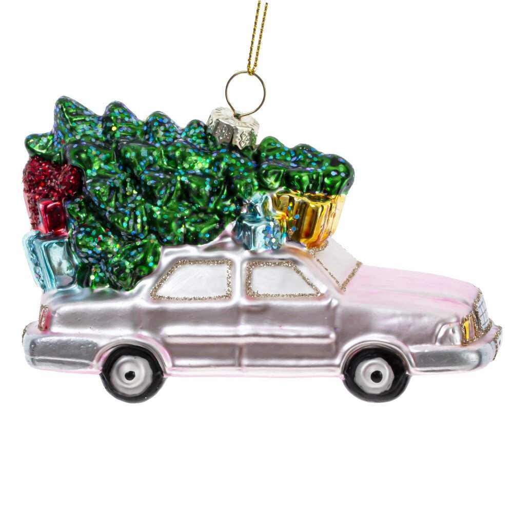 REMECO COLLECTION Игрушка елочная 812269 Машинка с елкой 12,5х5,5х8см (стекло)  