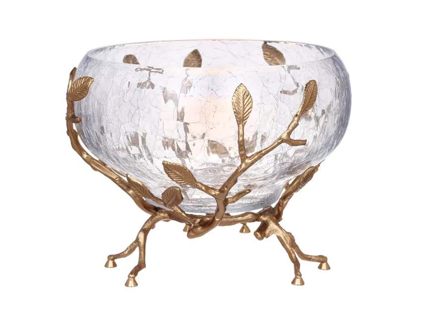 TAJ GLASS Белый обгез золото Ваза д/фруктов 19,5х19,5х16см 64998/61856/N0013A