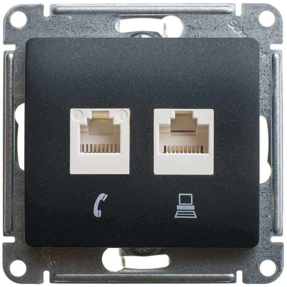 Розетка SE Glossa  Графит  RJ11 + RJ45  2-м  кат.5е  GSL001385