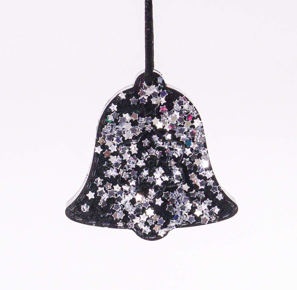 Украшение новогоднее КОЛОКОЛЬЧИК черная с серебром 6см