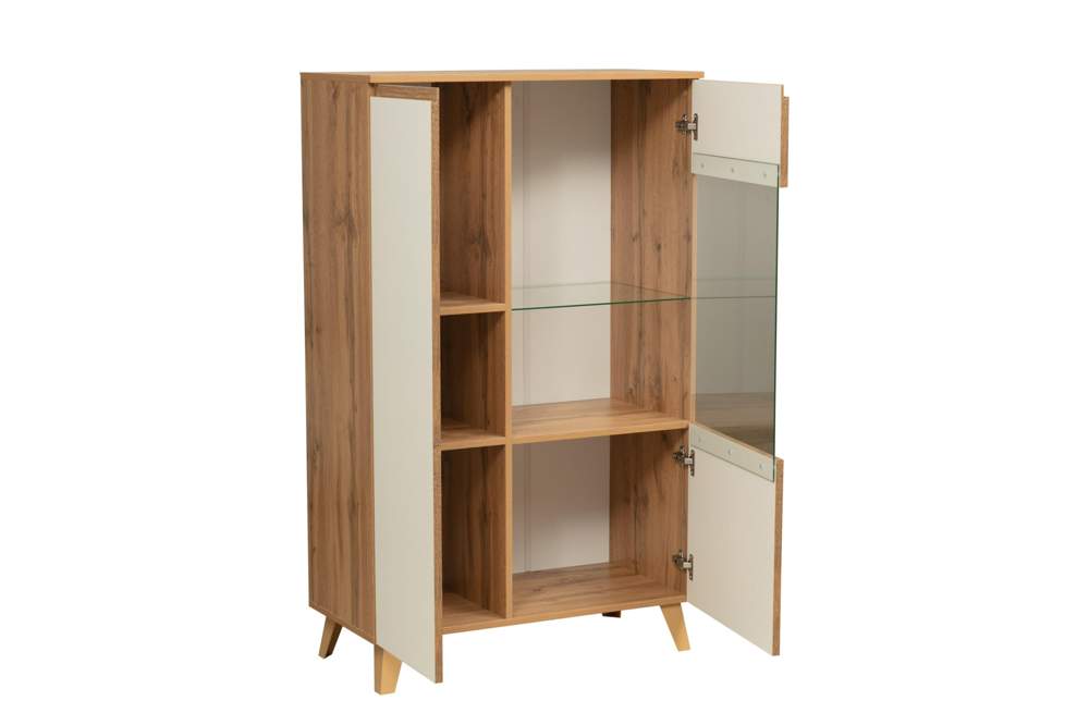 Шкаф витрина  Авалон 53.02(дуб вотан/белый/стекло)