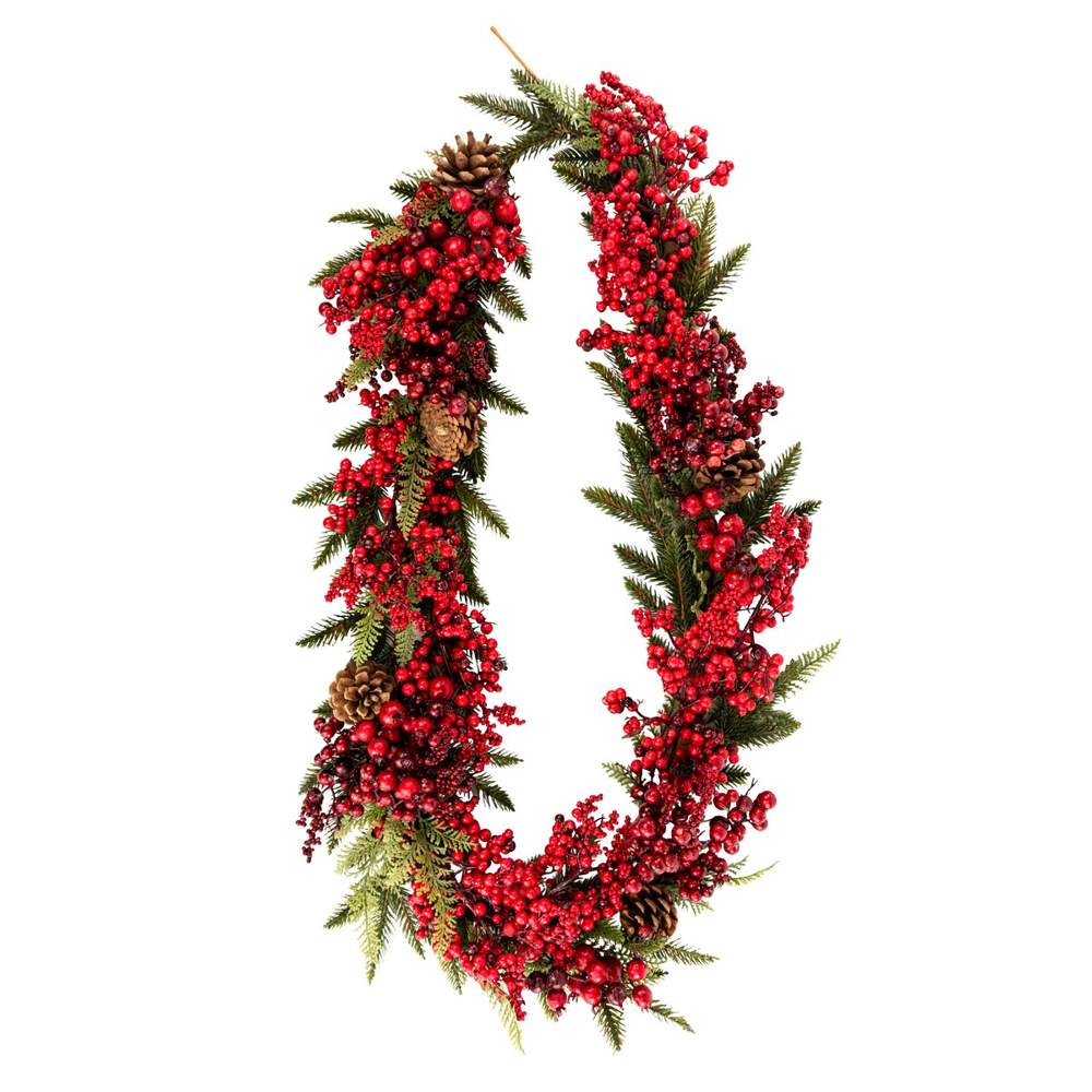 DECOLINE Гирлянда еловая с ягодами и шишками зеленый/красный 183см H9B338.6G