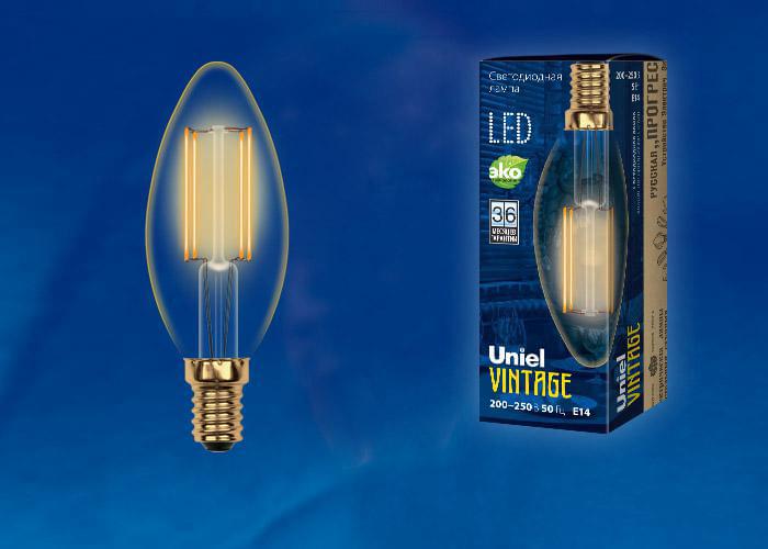 Лампа Uniel LED-C35-5W/Golden/E14 GLV21GO  Vintage  UL-00002396