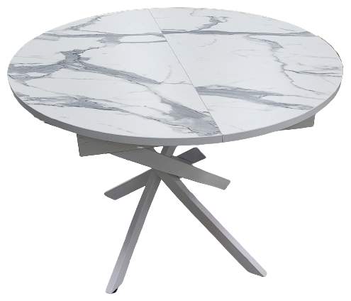 Стол Арго раскл. D1000 (1300)  стекло(опора черная, 3 белый мрамор,кр.черная, ЛДСП венге)