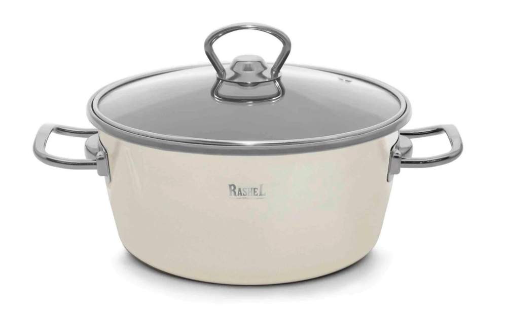 TM RASHEL Grand кремовый Кастрюля 3,5л 22см ручки(серебро) с/кр 3х-слойная эмаль R9022
