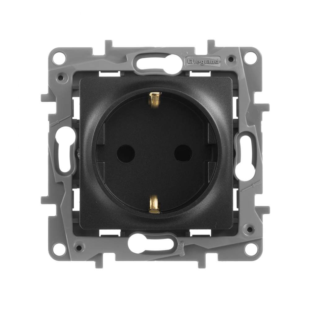 Розетка Etika с/з со шторками антрацит  672631