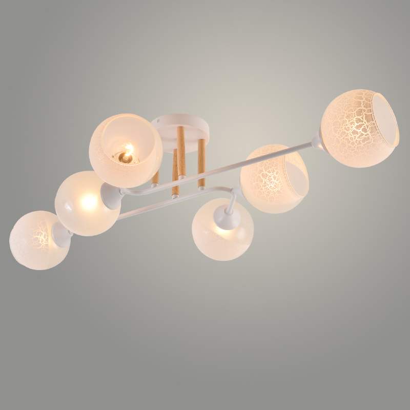 Люстра XA1569/6 WH+Wood белый/дерево 6х60W E27 d860 h200 , HN23