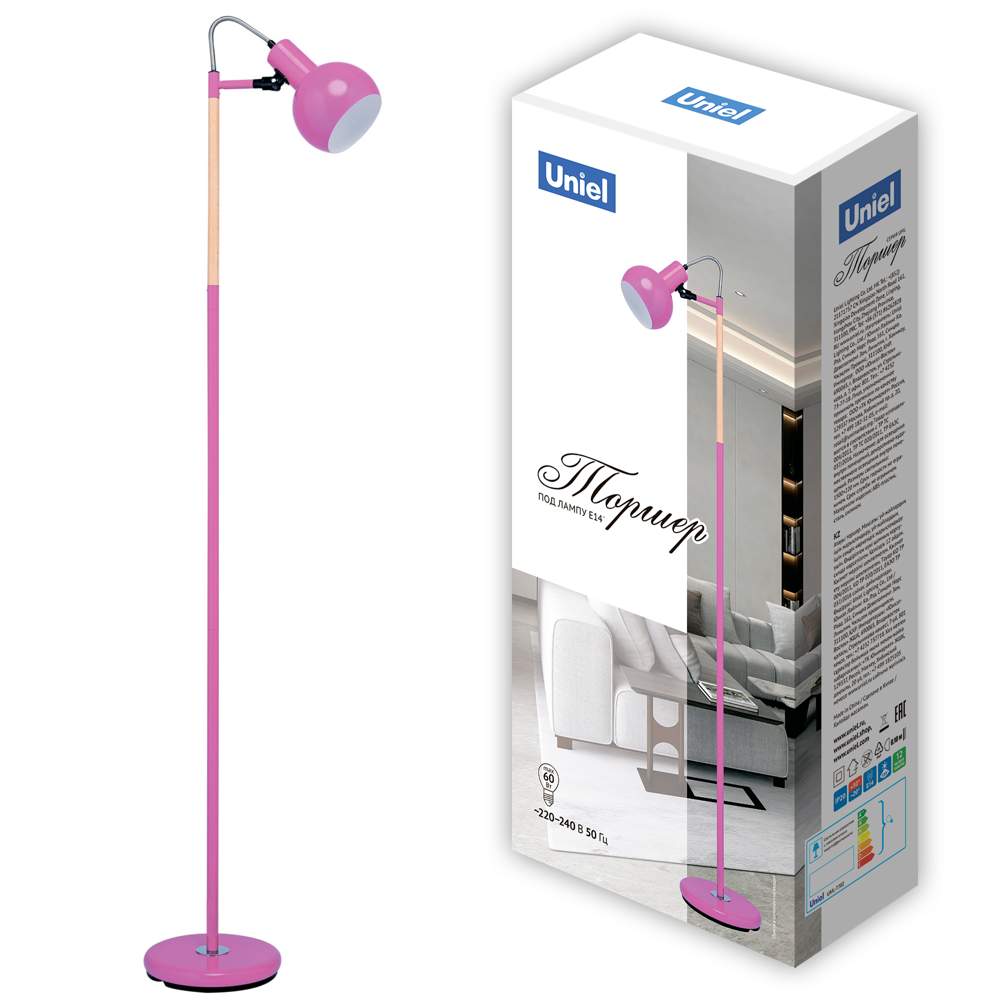 Торшер UML-T702 60W E14 розовый мех.выкл. UL-00010184