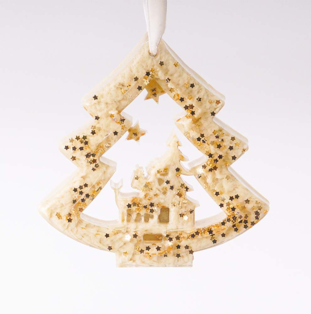 Украшение новогоднее ЕЛОЧКА бежевая с золотом 11см