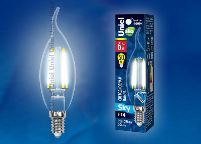 Лампа Uniel Sky LED-CW35-6W/NW/E14/CL PLS02WH  UL-00001374