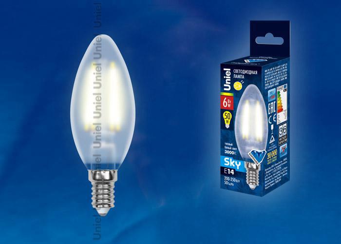 Лампа Uniel Sky LED-C35-6W/WW/E14/FR PLS02WH  UL-00000305