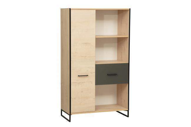 Стеллаж  46.03 "Доната" (дуб бунратти св./белый/диамант серый/мет.черный)