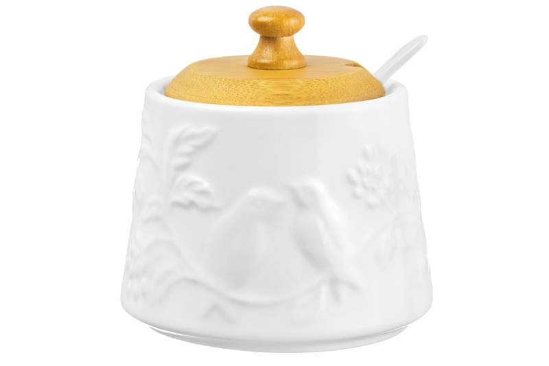 ELAN GALLERY Птички на ветке Сахарница 540213 350мл с деревянной крышкой 9,7х9,7х10,5см 