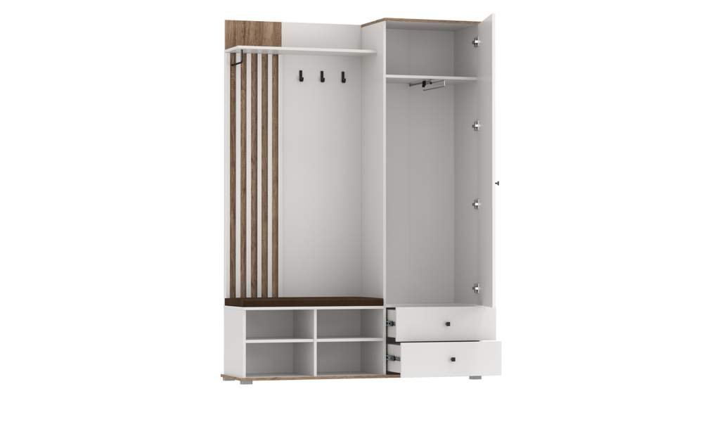 Шкаф д/прихожей "Либерти" 51.22 (белый/дуб каньон/пр:Masa Decor белый,зеркало) оп. h20мм