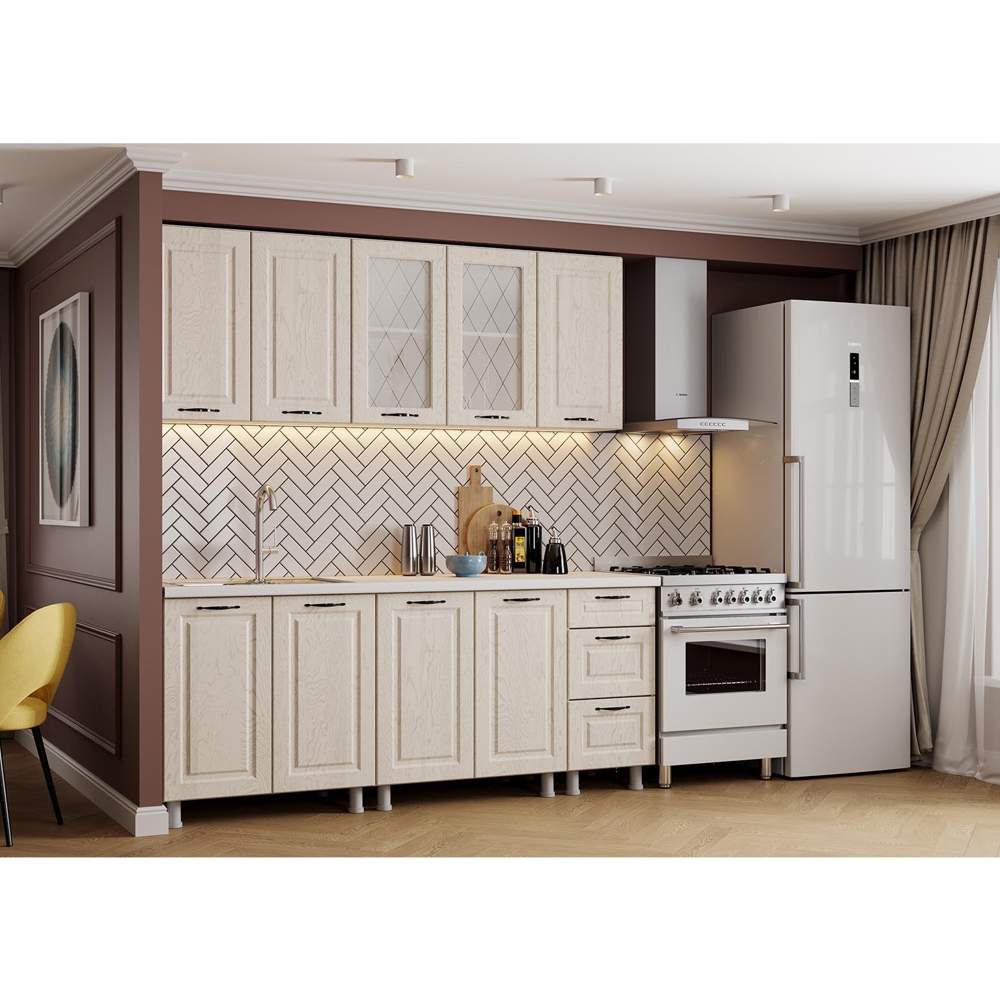 Кухня Грейвуд 2,0м Белый/дуб крем./дуб крем.+столеш. 2000 Мраморный берег