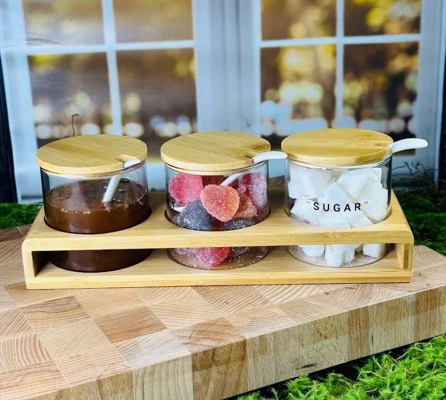 LENARDI Набор банок д/сыпучих 160-231 3шт на подставке стекло/бамбук