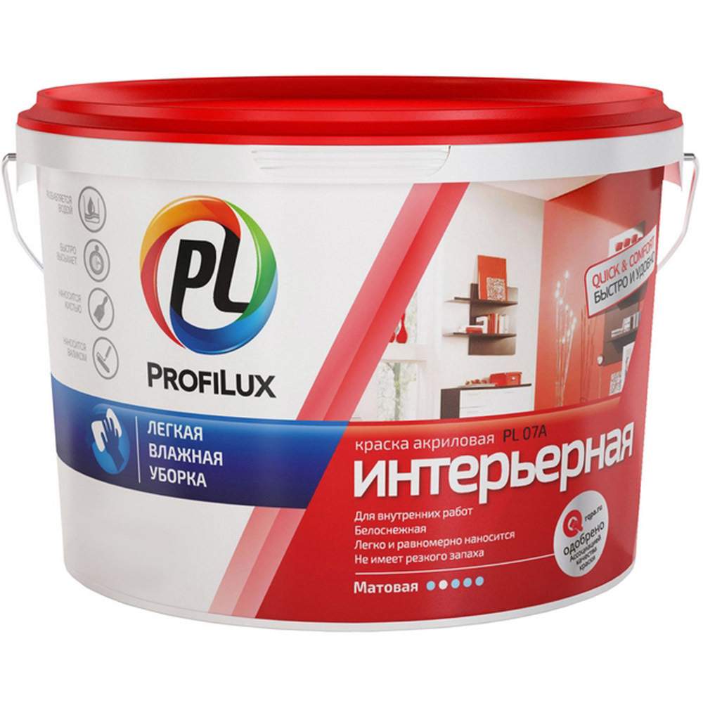 Краска д/стен и потолков акриловая Profilux ВД PL-07А матовая супербелая 7кг