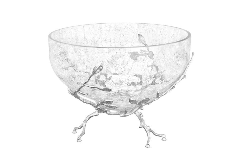 TAJ GLASS Белый обгез серебро Ваза д/фруктов 29х29х21,5см 64999/62837/N0019L