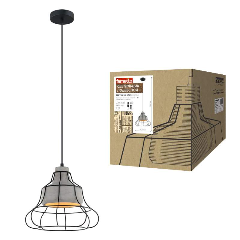 Свет-ик DLC-V302 E27 TM Fametto Vintage серый d-290мм, h-1000мм UL-00000976