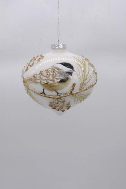 DECOLINE Игрушка елочная Луковица AX24-AZA-84 белый с декором 10см (стекло) 