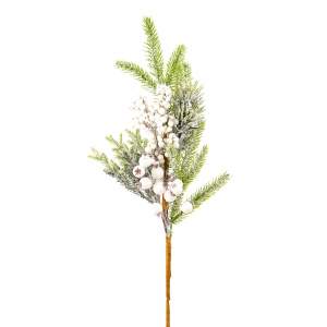 DECOLINE Ветка декоративная H3W068.24P еловая с ягодами заснеженная 61см 